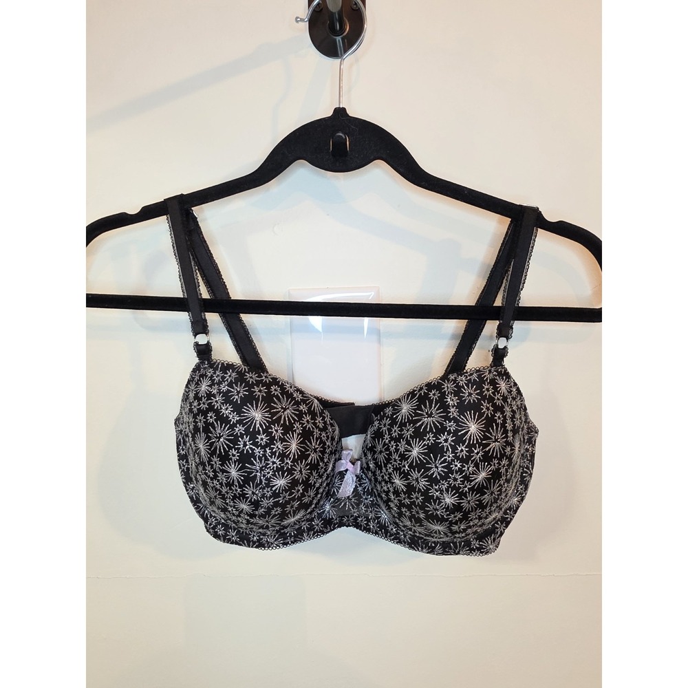 Victoria's Secret Dream Angels Lined Demi Bra 34DD Black Stars Embroidered Lace